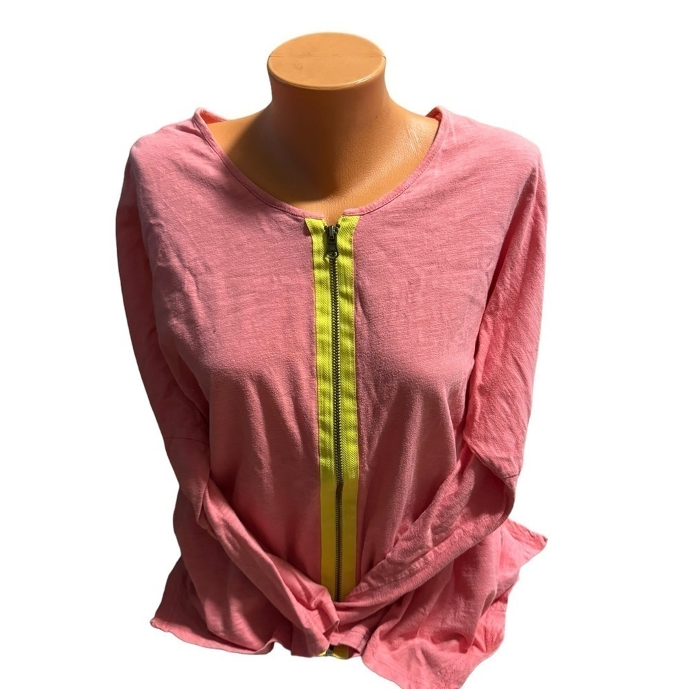 Maude Vivante Women's M Salmon Pink 3/4 Sleeve Top Racer Full Zip Top Sweatshirt